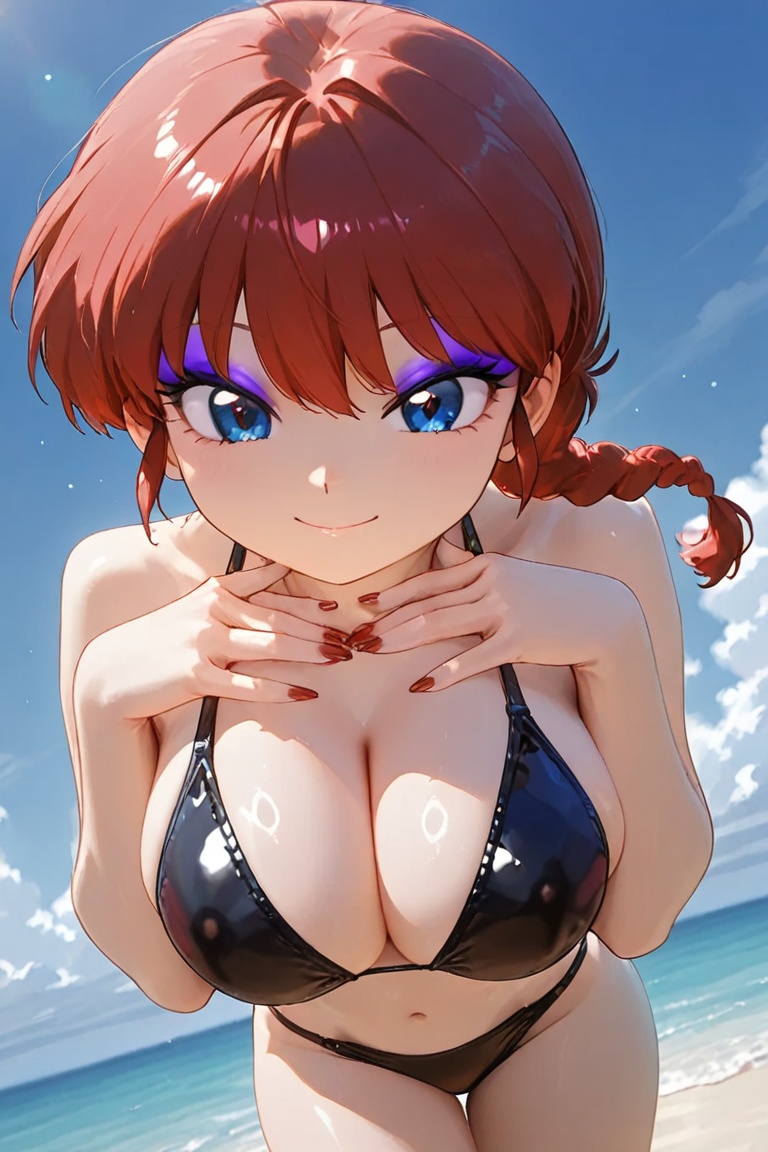 Black bikini,  eyeshadow,  purple eyeshadow on Tensor.Art