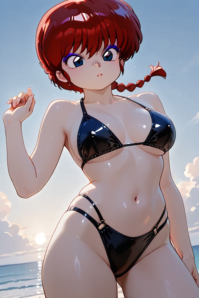 Black bikini,  eyeshadow,  purple eyeshadow on Tensor.Art