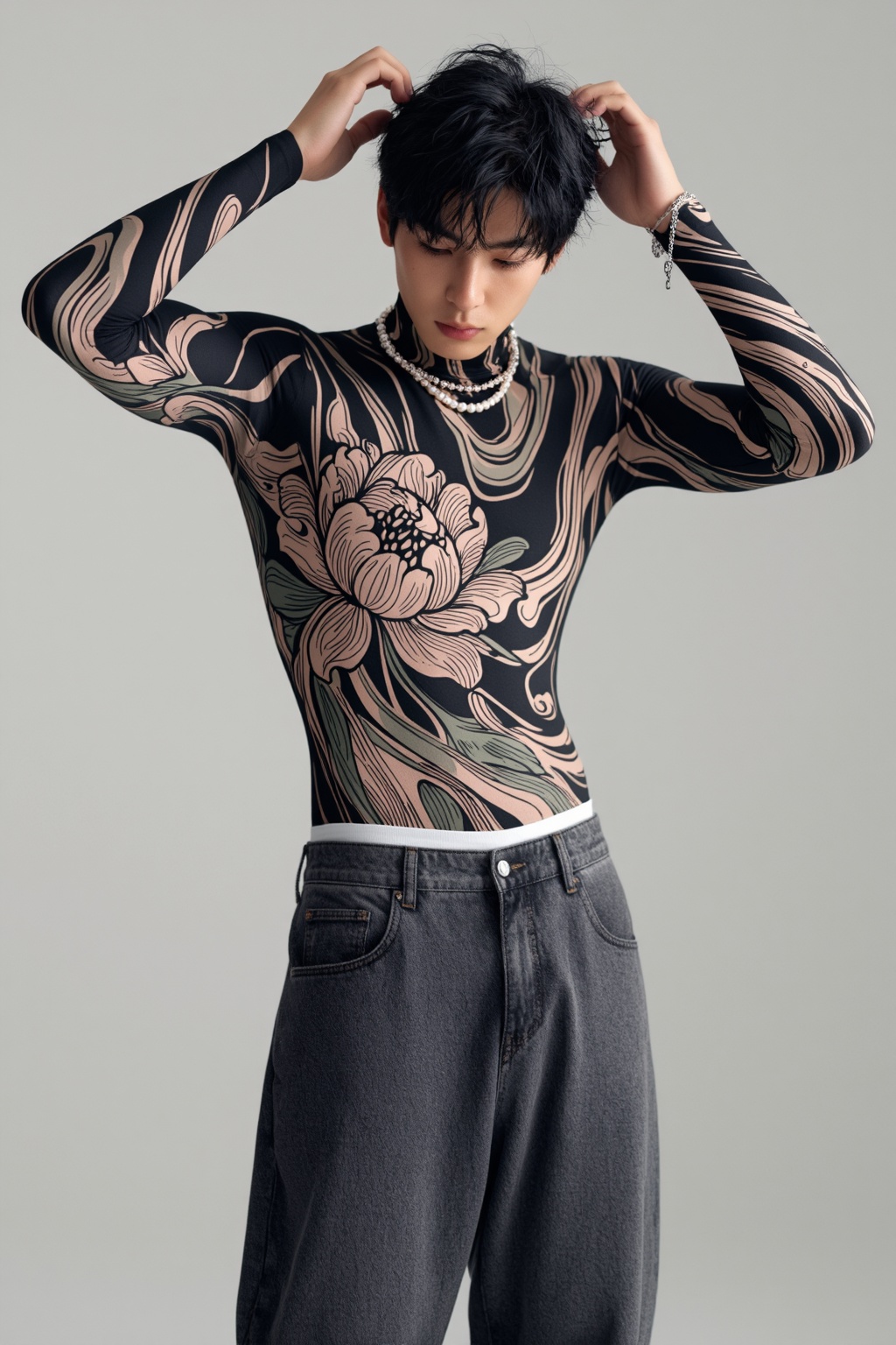 青年男性,  东亚面孔,  黑色短发蓬松微乱 on Tensor.Art