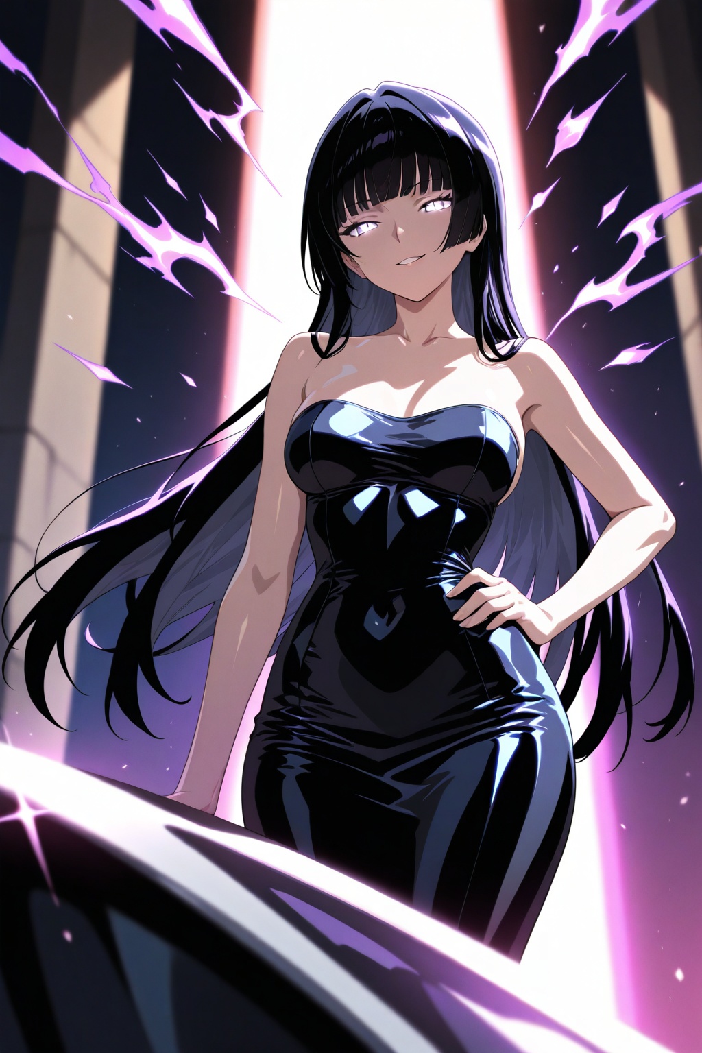 beautiful woman,  long black hair with subtle purple tint,  straight bangs by 月大魔王|The Moonly Demon King on Tensor.Art
