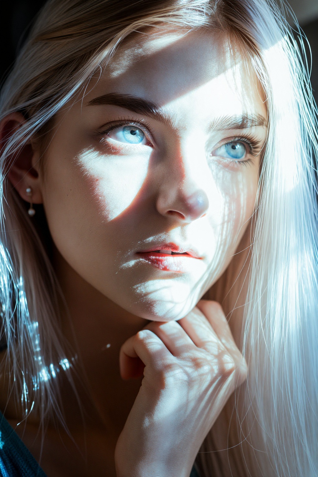 a portrait analog photo of 18 years old IvyS,  She has pale skin with feckles and moles on left check,  cute earring on Te...