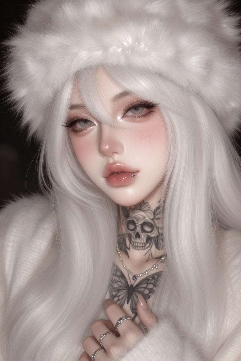 solo,  long hair,  white hair on Tensor.Art