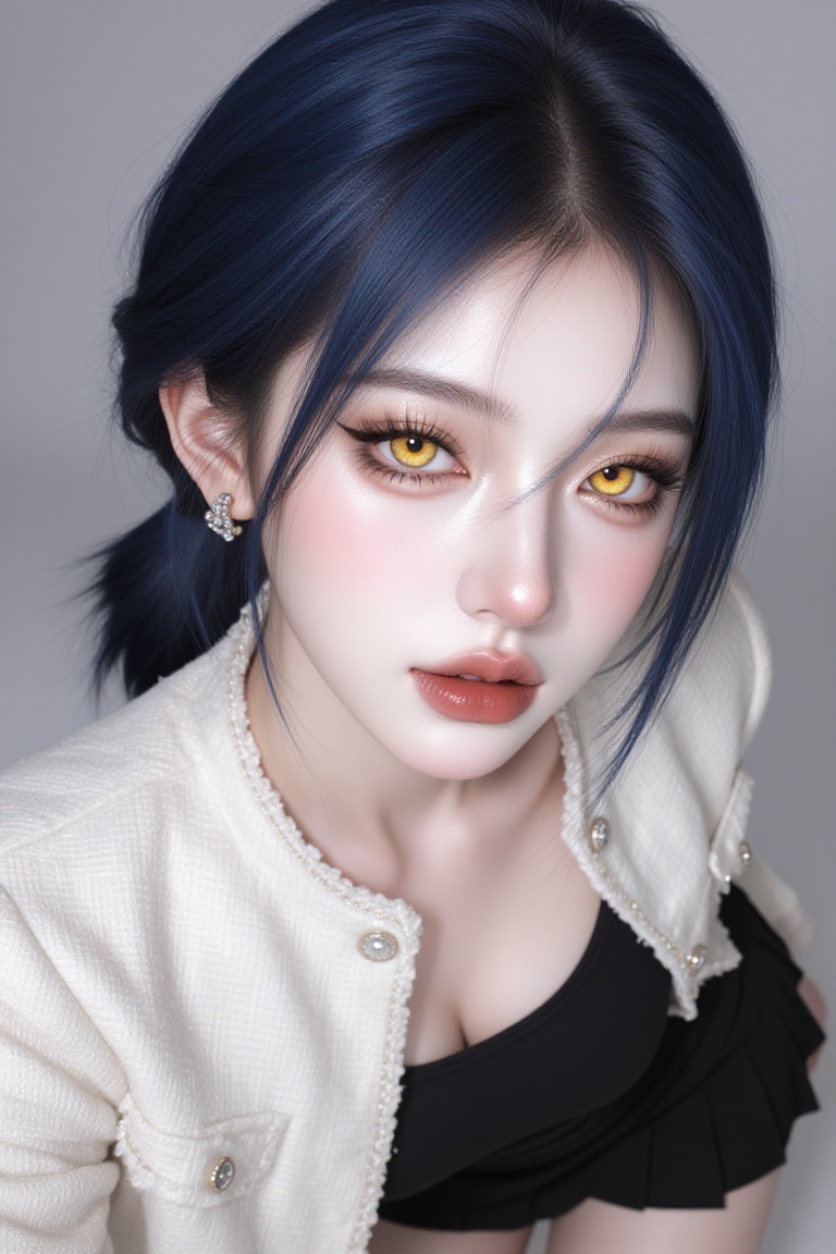 1girl,  solo,  dark navy blue silky hair on Tensor.Art