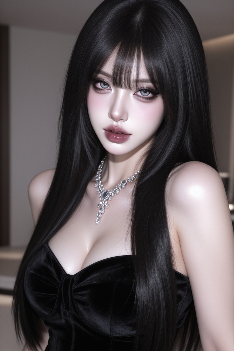 1girl,  solo,  jet black straight long hair on Tensor.Art