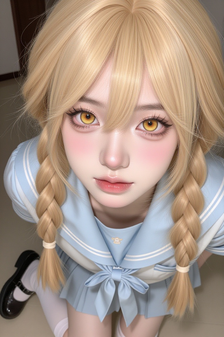 1girl,  solo,  caramel blonde twin braids on Tensor.Art