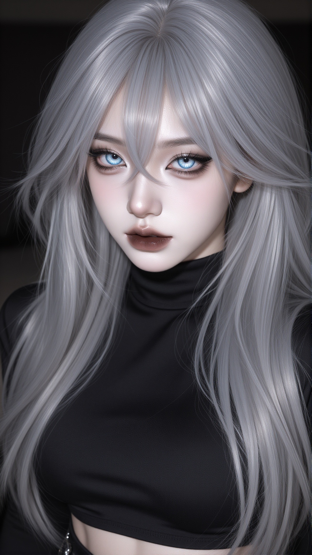 1girl,  solo,  silver gray layered long hair on Tensor.Art