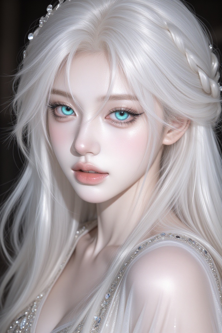 1girl,  solo,  platinum white flowing hair on Tensor.Art