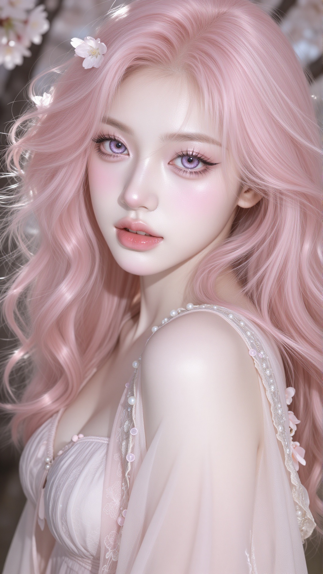 1girl,  solo,  pastel pink flowing hair on Tensor.Art