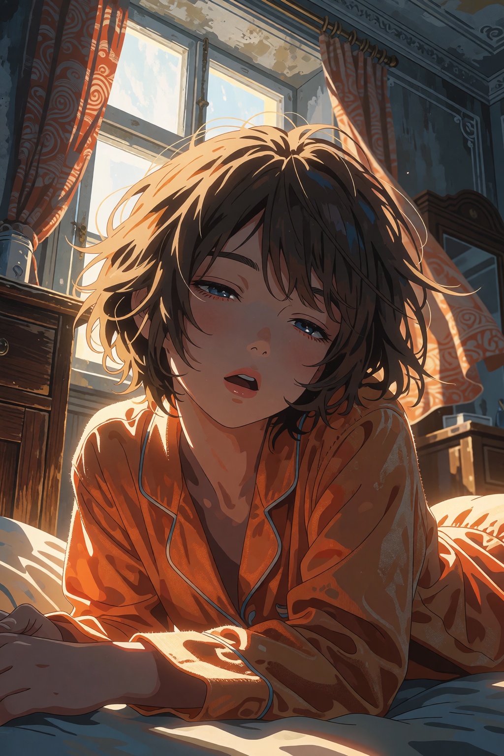 A breathtaking 1girl portrait captures the perfect balance of softness and strength in a sleepy,  dreamlike pose. The subj...