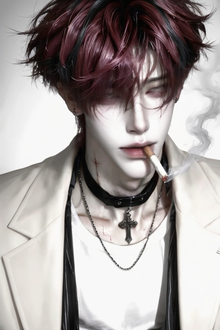 1 man,  solo,  ((extremely long voluminous wavy dark burgundy red hair)) on Tensor.Art
