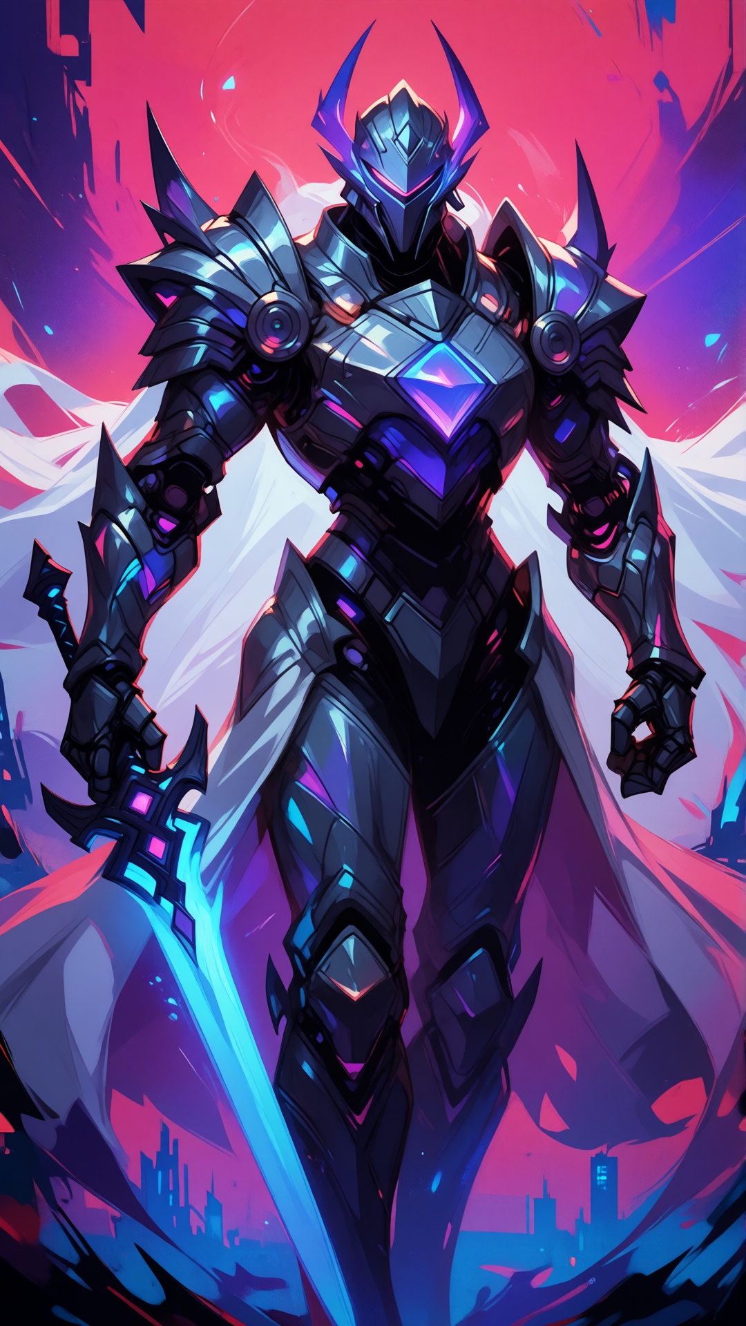this is a digital artwork in a vibrant,  futuristic fantasy style,  the central figure is a towering on Tensor.Art
