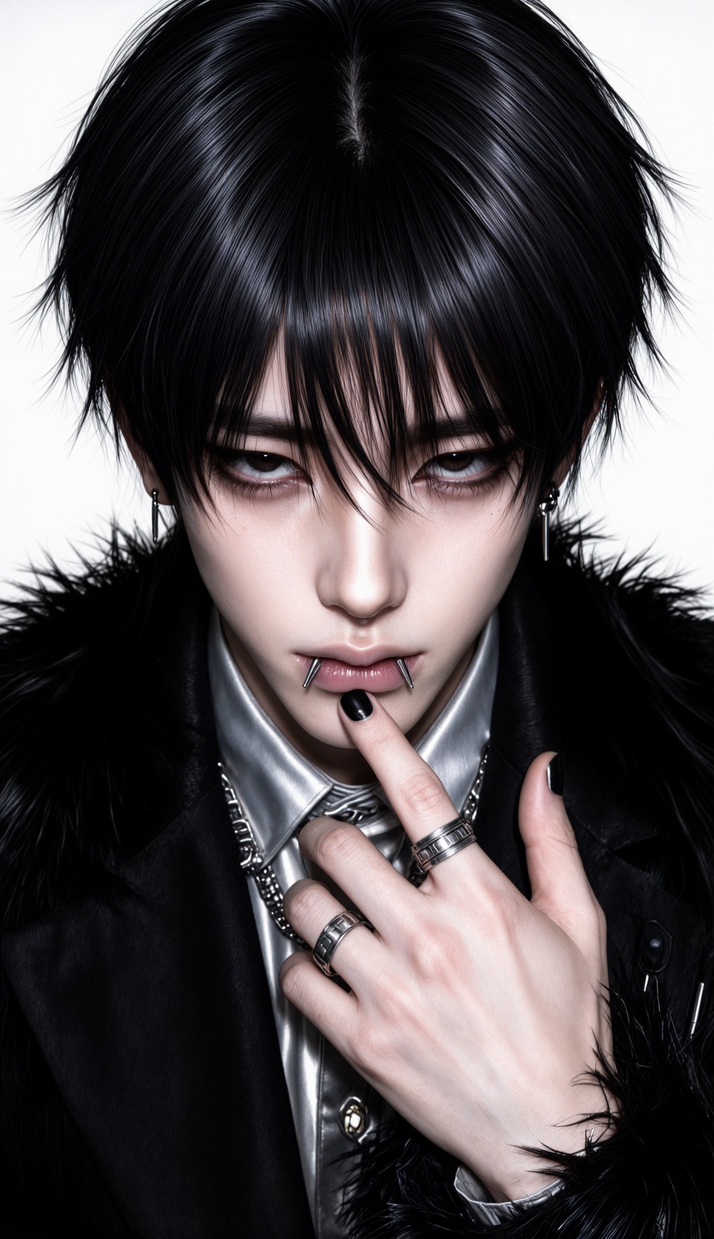 cinematic studio portrait,  handsome young Asian man,  dark alternative emo punk aesthetic on Tensor.Art