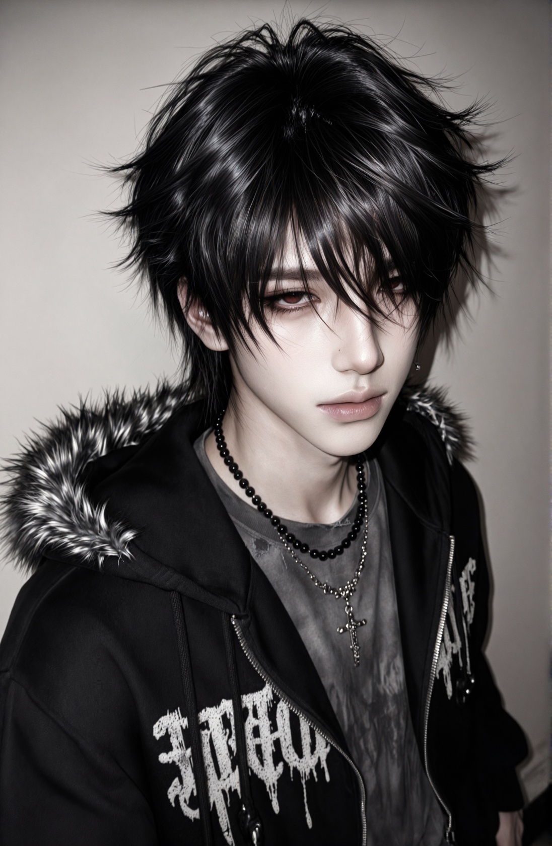 cinematic alternative portrait,  pale young Asian man,  emo goth subculture aesthetic on Tensor.Art