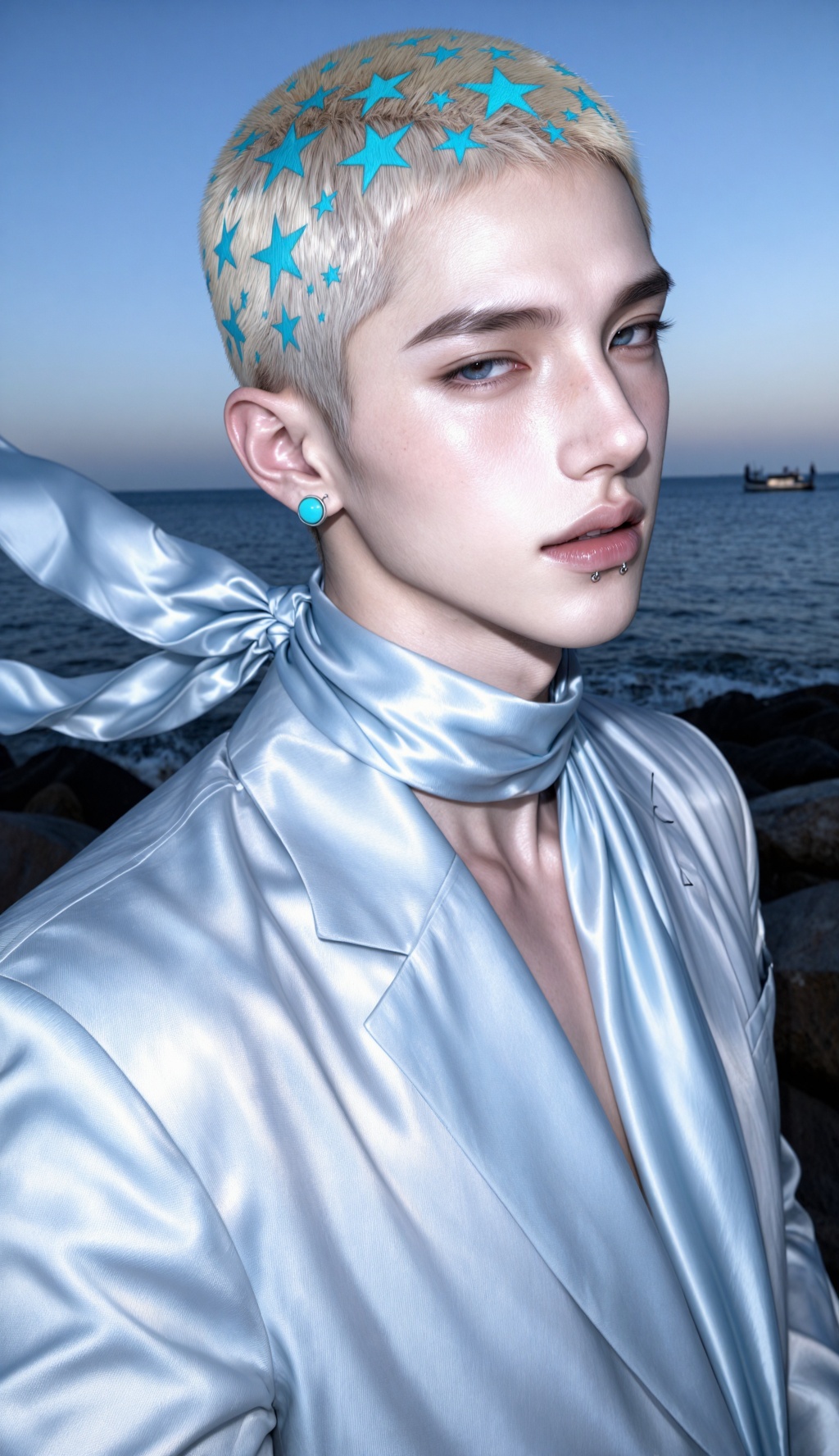 cinematic outdoor portrait,  handsome young Asian man,  ethereal cyber-punk prince aesthetic on Tensor.Art
