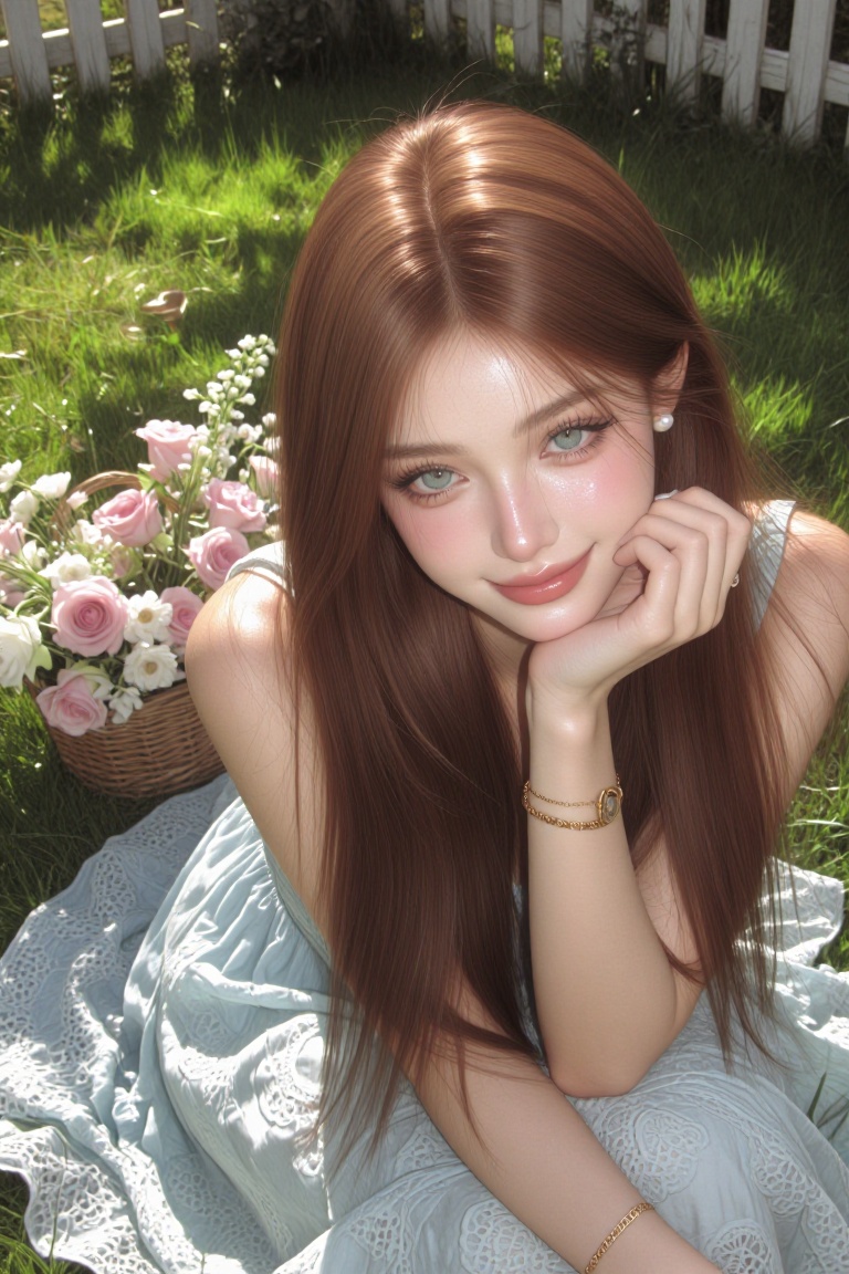 glass skin,  overhead semi close-up of a young woman with soft dreamy classical beauty,  an oval face shape on Tensor.Art