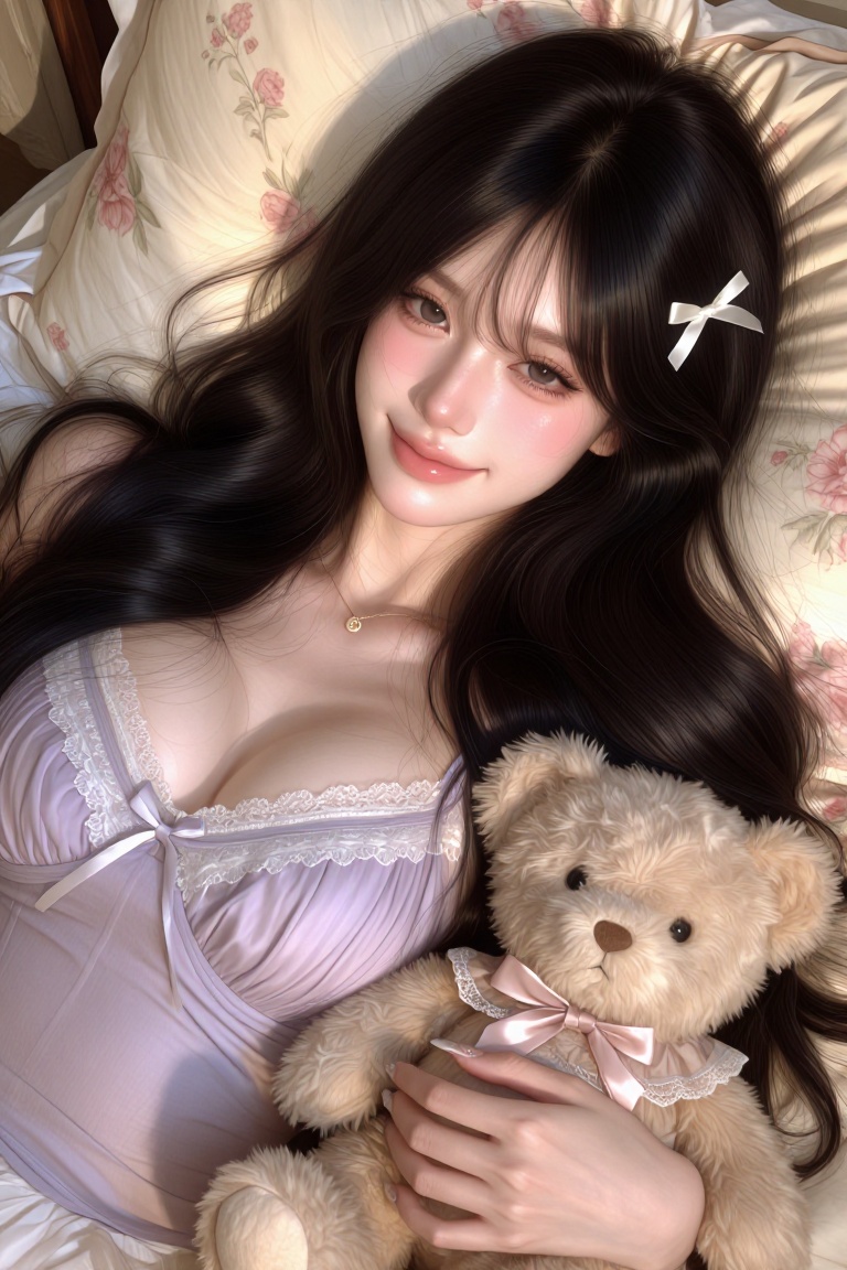 Sunsh1ne,  A young Asian woman with a heart-shaped face and soft jawline lies on her back,  looking directly ahead with a...