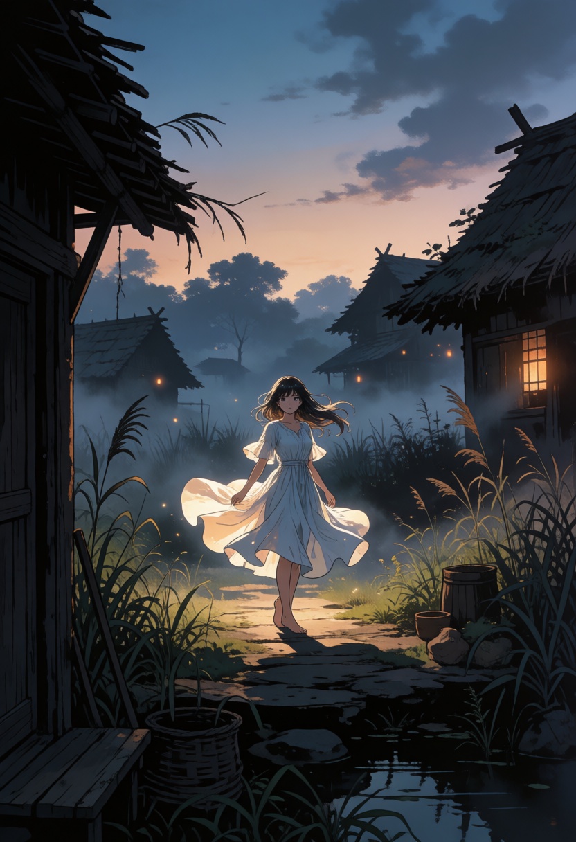 anime style,  2d,  An atmospheric anime of a beautiful woman wearing etheral dresss on Tensor.Art