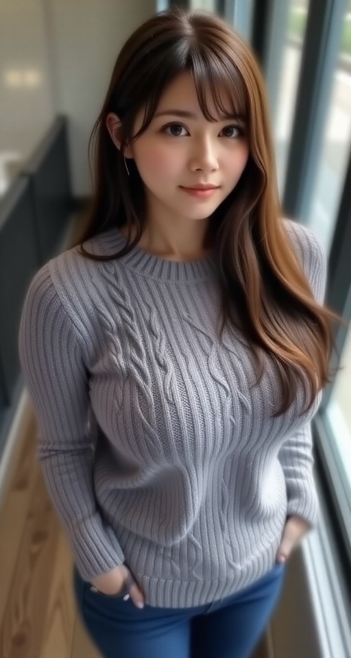 bird angle viewer. from above. 16K resolution detail 1girl solo long hair looking at viewer smile bangs brown hair long sl...