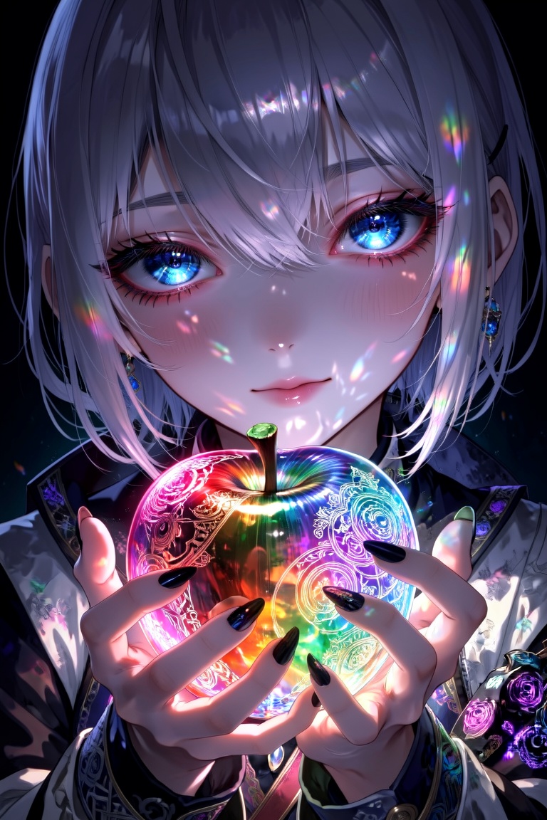The image depicts a close-up of a character with short,  light-colored hair,  holding a glowing on Tensor.Art