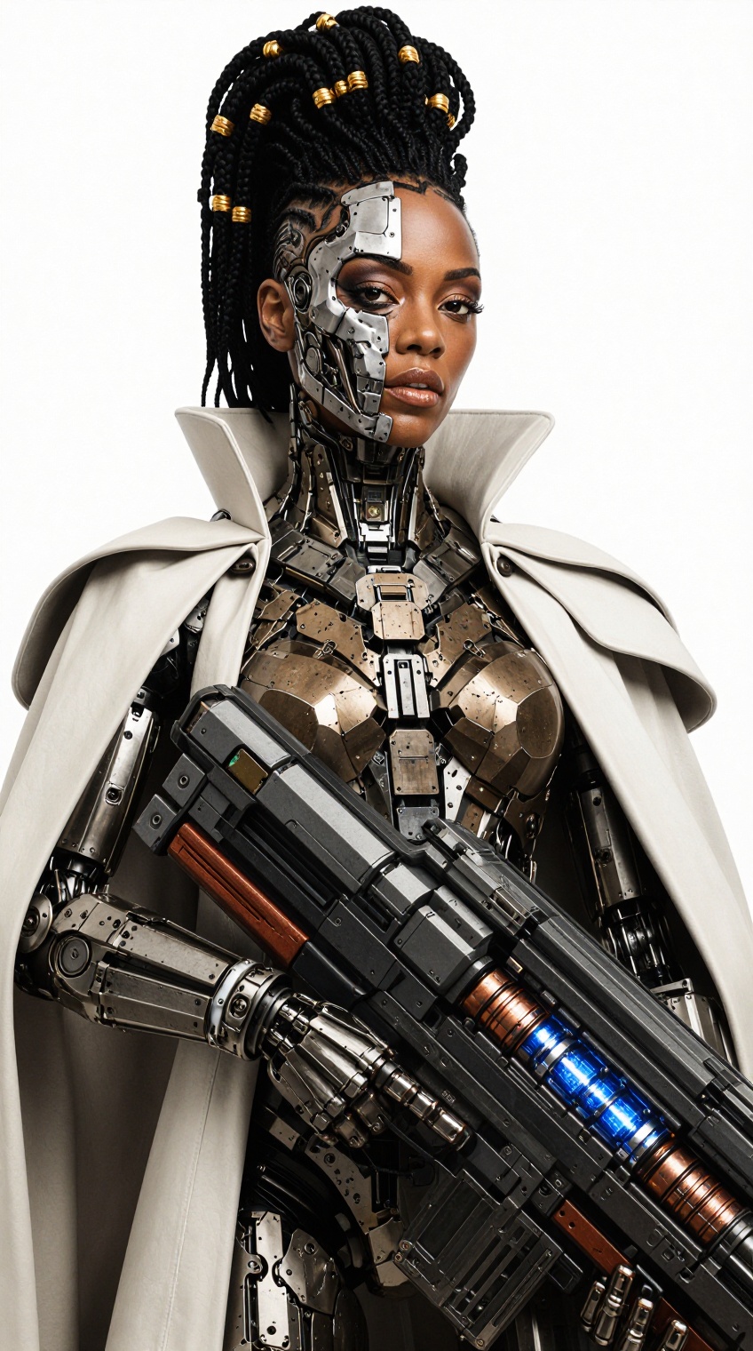 black woman,  dark brown skin,  half robotic face on Tensor.Art