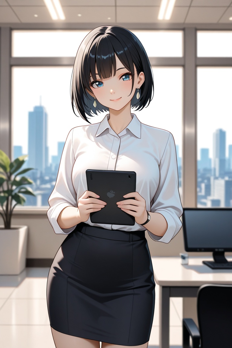 Anime-style office lady,  medium shot,  front-facing pose on Tensor.Art