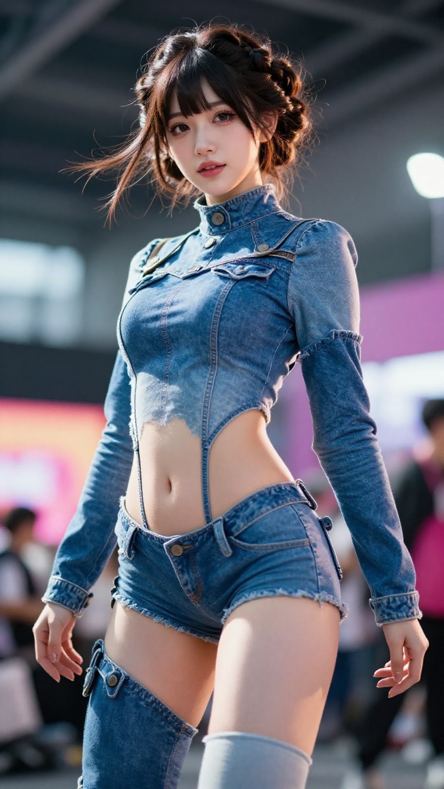 Create an ultra-realistic fashion campaign with an 8K resolution,  featuring a Japanese girl with a face focus. Capture a...