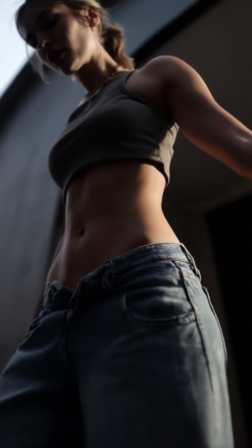 Ultra-realistic fashion campaign,  low-angle shot,  European woman ponytail on Tensor.Art