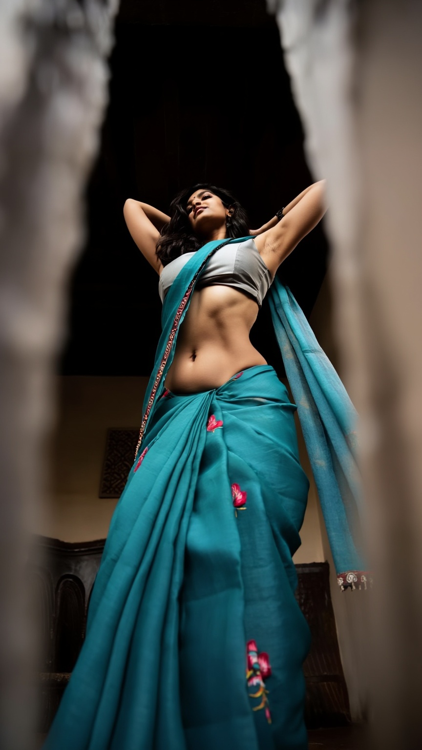 Extreme low-angle ground POV,  camera almost touching the floor,  looking upward from hips to face on Tensor.Art