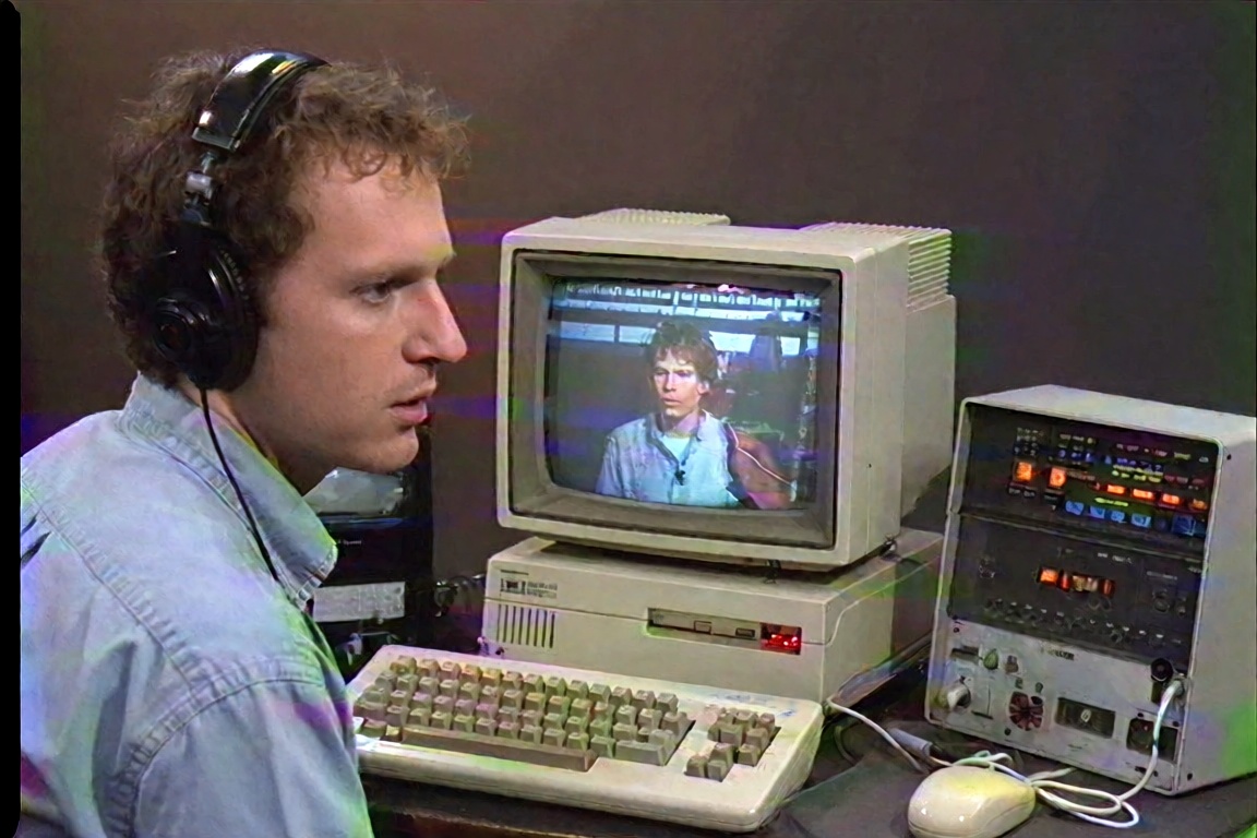 Man in tech demo,  vintage computer equipment,  recorded on VHS on Tensor.Art