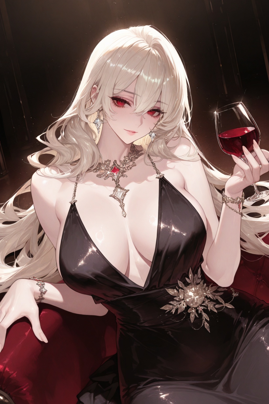 An 18-year-old girl,  wearing a black evening gown,  the background is at a luxury party on Tensor.Art