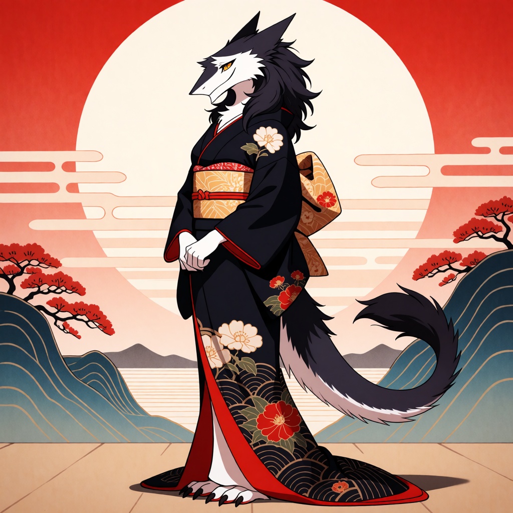 anthropomorphic female sergal,  kimono,  full body on Tensor.Art