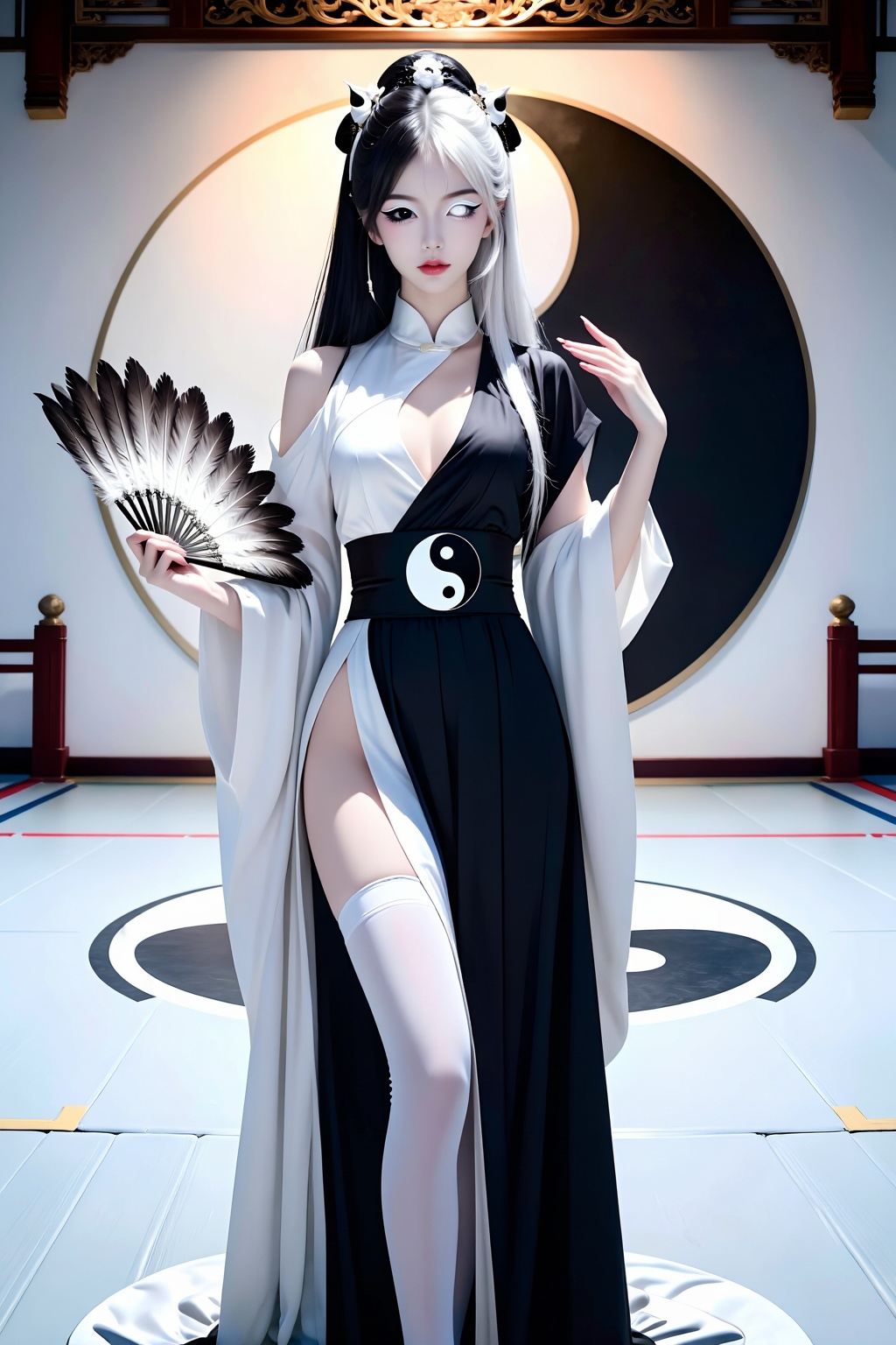 Top quality. Inspiration: Duality,  Tai Chi. Close-up: A girl,  a full-body solo shot on Tensor.Art