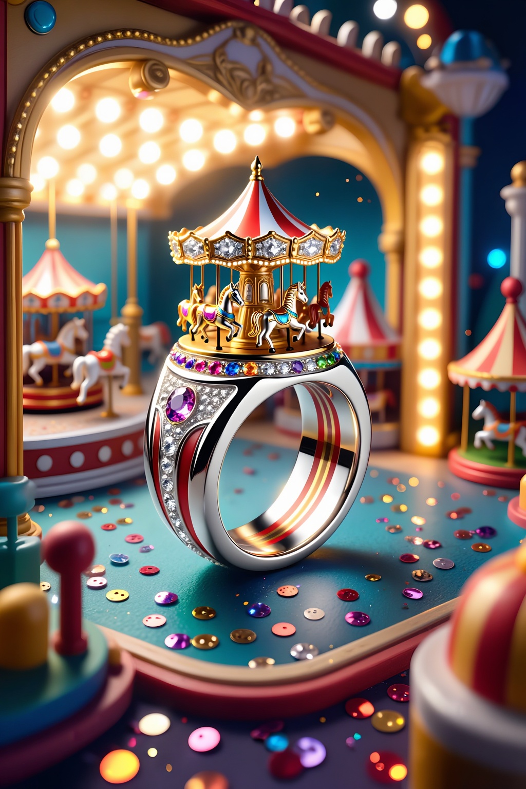 Top quality. Inspiration: Carousel,  ring,  gemstones. Close-up: A bespoke on Tensor.Art