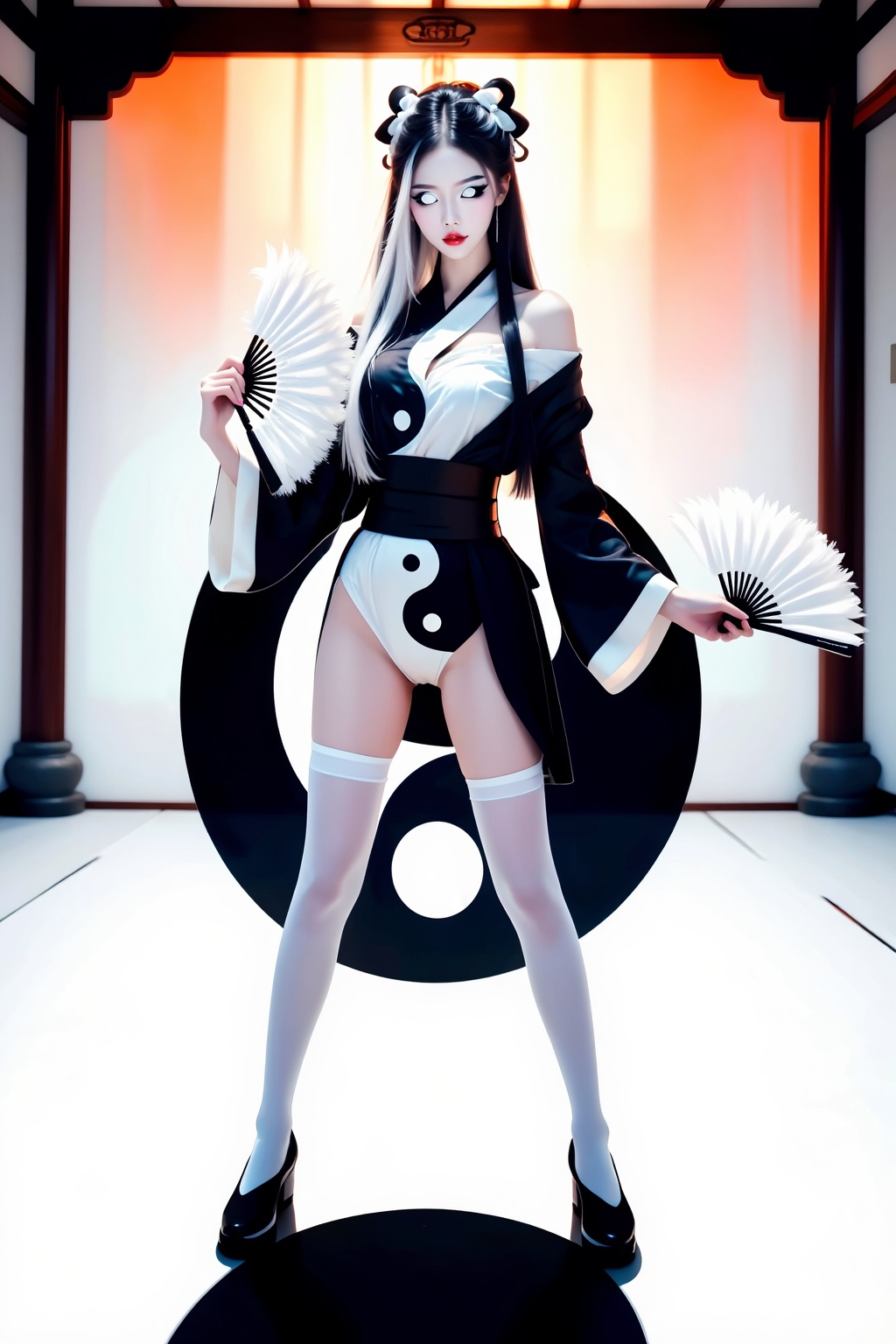 Top quality. Inspiration: Duality,  Tai Chi. Close-up: A girl,  a full-body solo shot on Tensor.Art