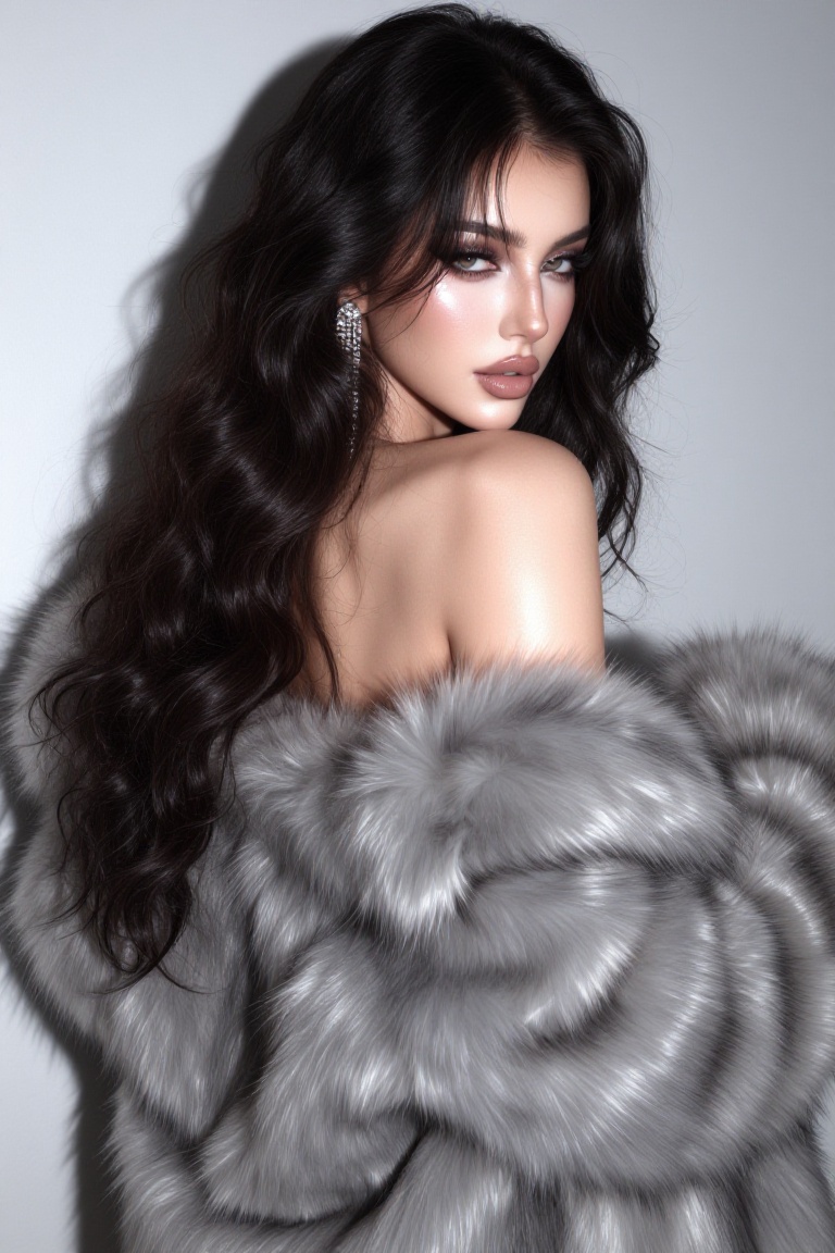 A portrait of a glamorous young woman with long,  dark,  wavy hair on Tensor.Art