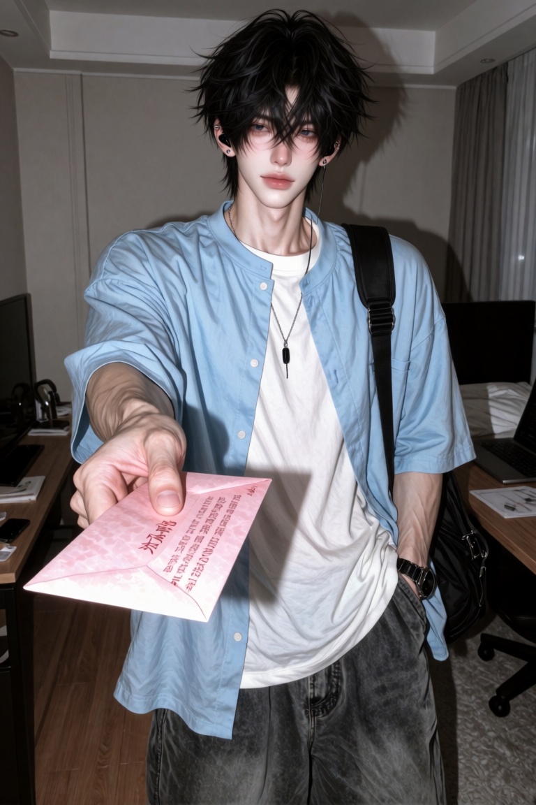 一位美男,  凌乱碎发搭在额前,  冷白皮 on Tensor.Art