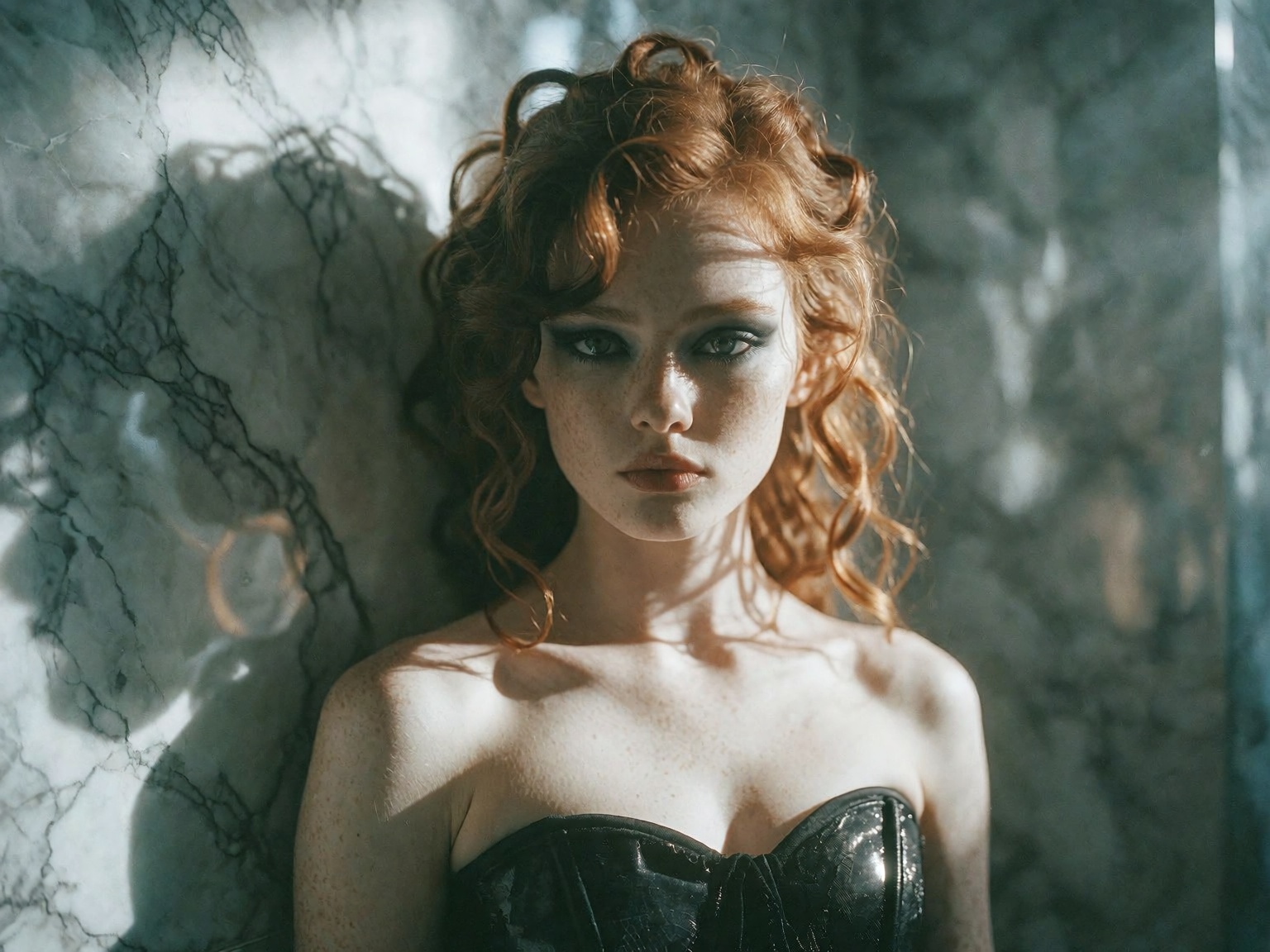 Create a medium close-up framing the 18 year old subject’s upper body,  capturing the intricate interplay of natural atmos...