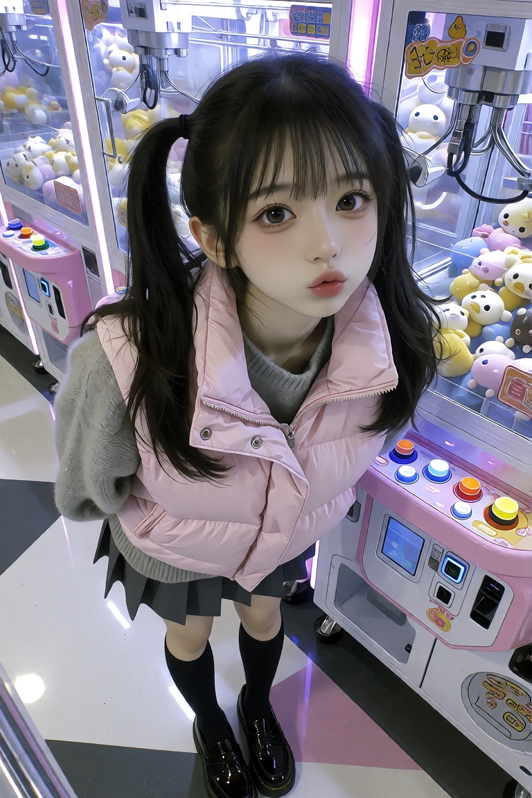 A cute,  highly detailed realistic photograph of a young East Asian woman in her late teens or early twenties with fair sk...