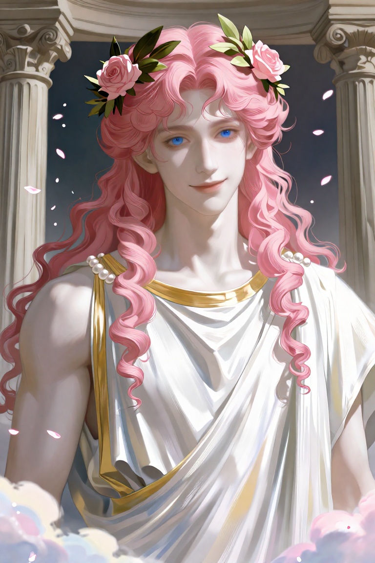A serene male Aphrodite,  god of love and beauty,  an androgynous bishounen youth with a gentle on Tensor.Art