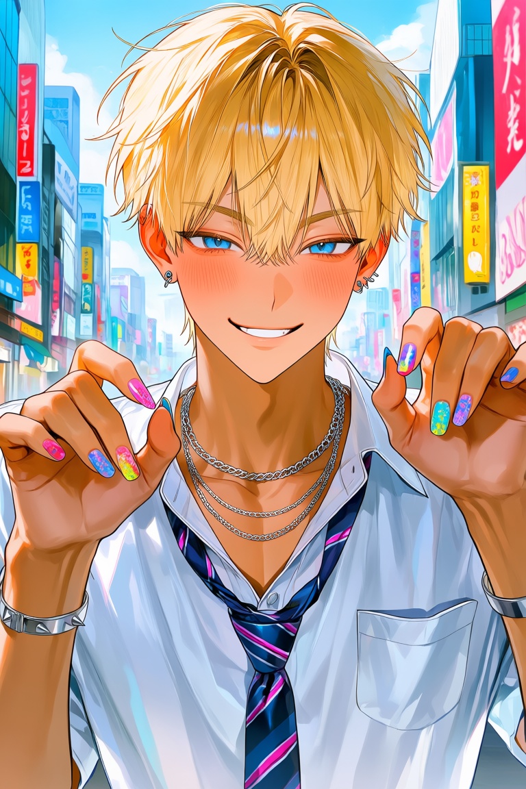 1boy,  gyaruo bishounen,  tanned skin on Tensor.Art