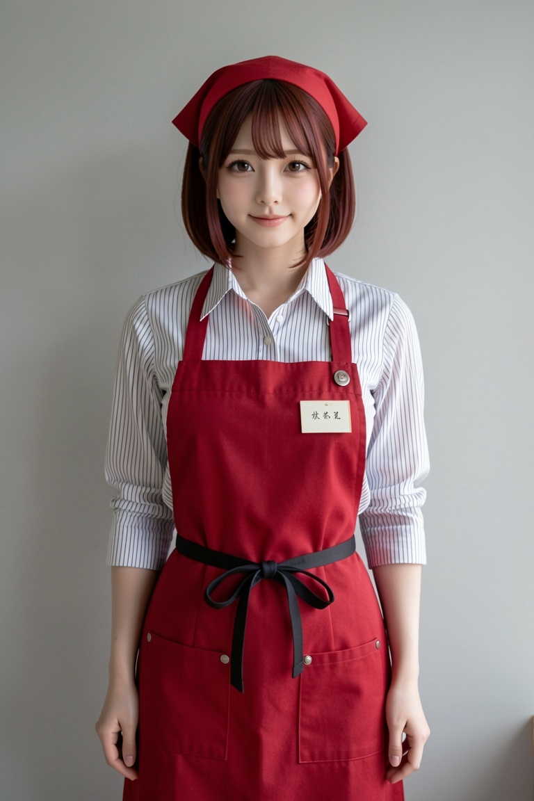 realistic fashion portrait,  japanese cafe staff style,  cute woman on Tensor.Art