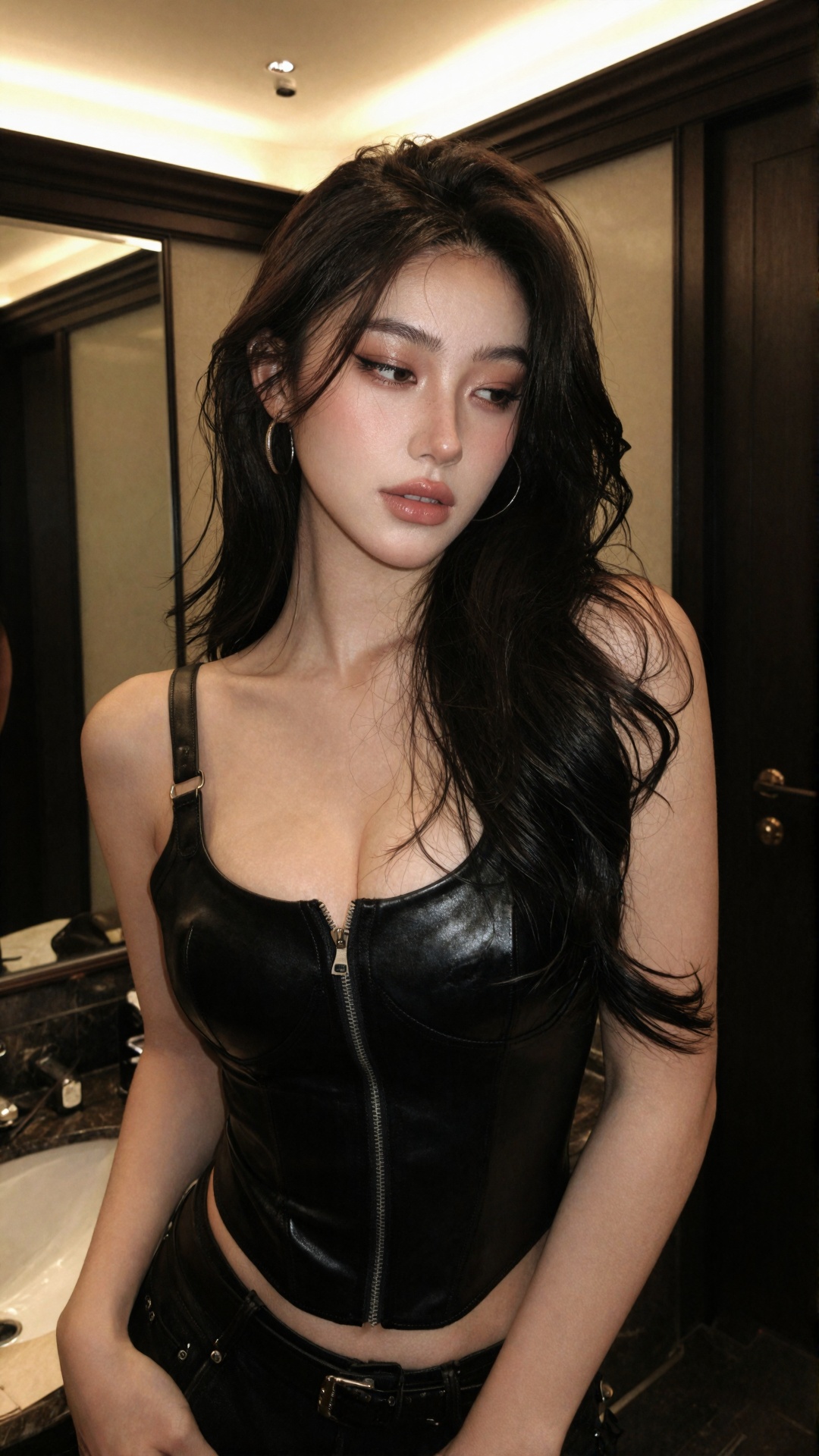 A striking young woman with a soft oval face,  defined jaw,  and smooth on Tensor.Art
