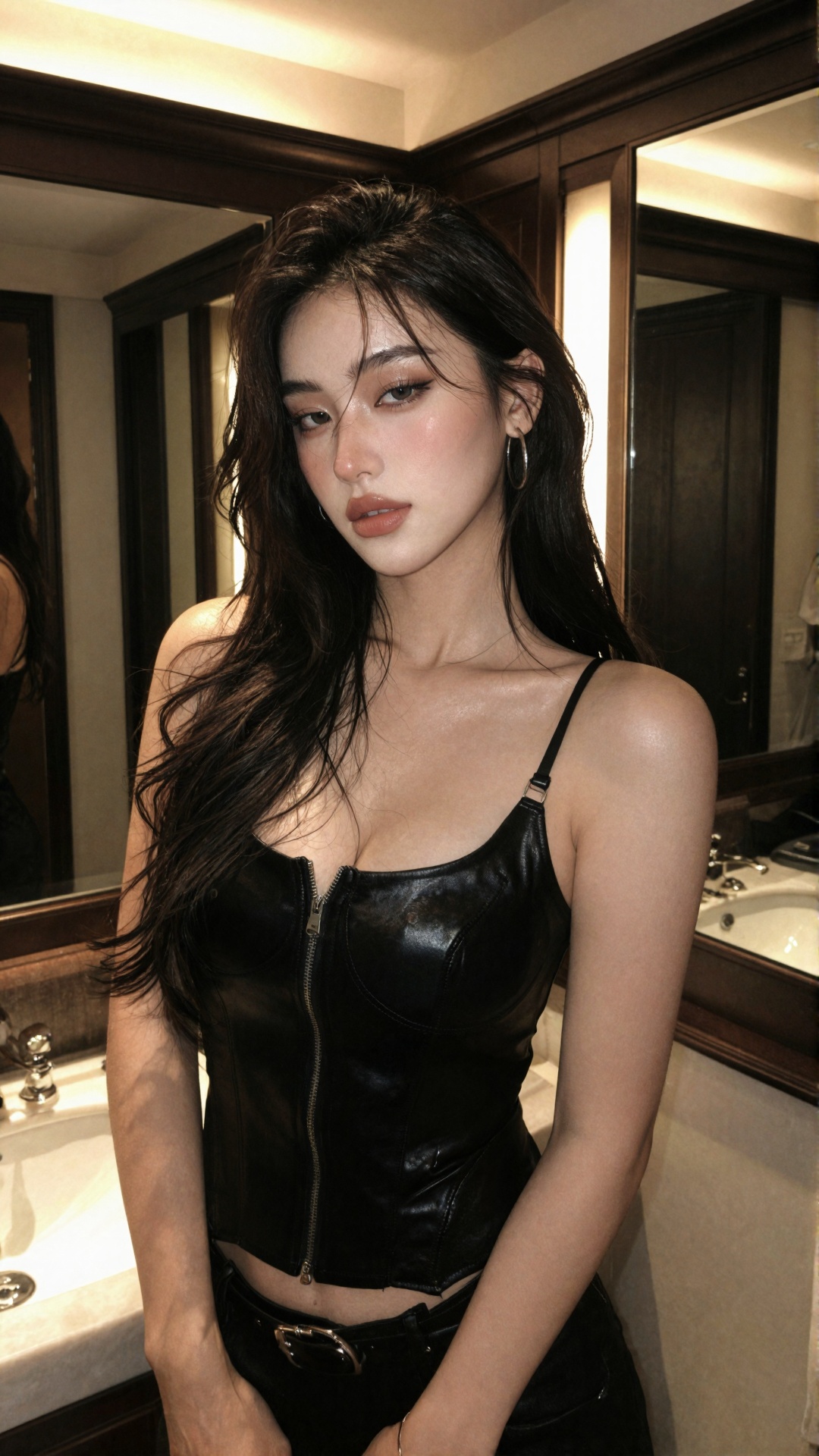 A striking young woman with a soft oval face,  defined jaw,  and smooth on Tensor.Art