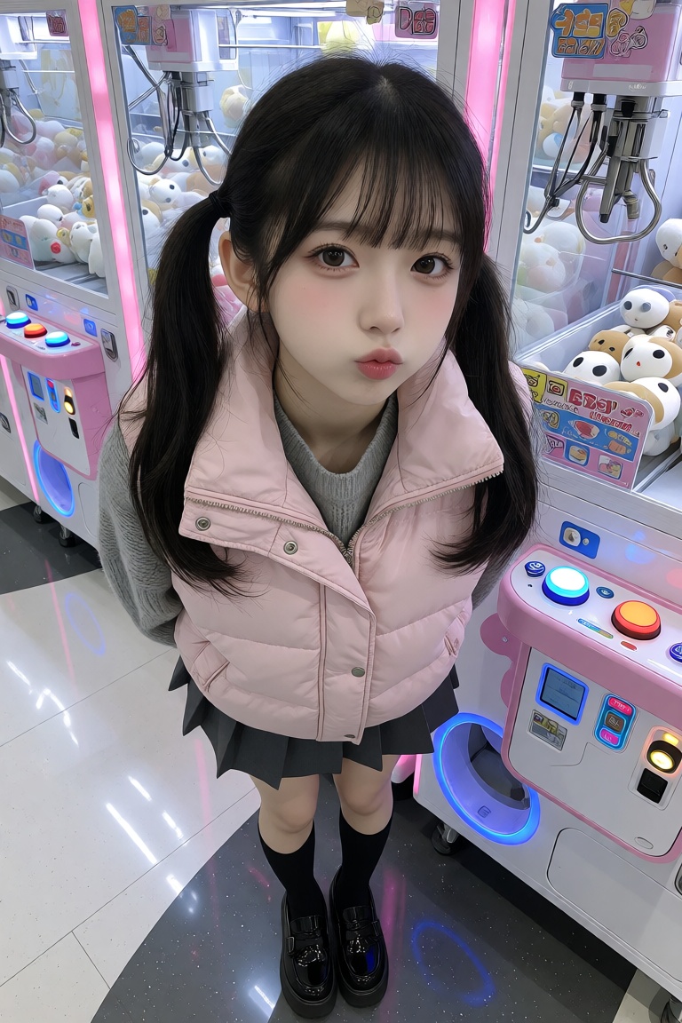 A cute,  highly detailed realistic photograph of a young East Asian woman in her late teens or early twenties with fair sk...