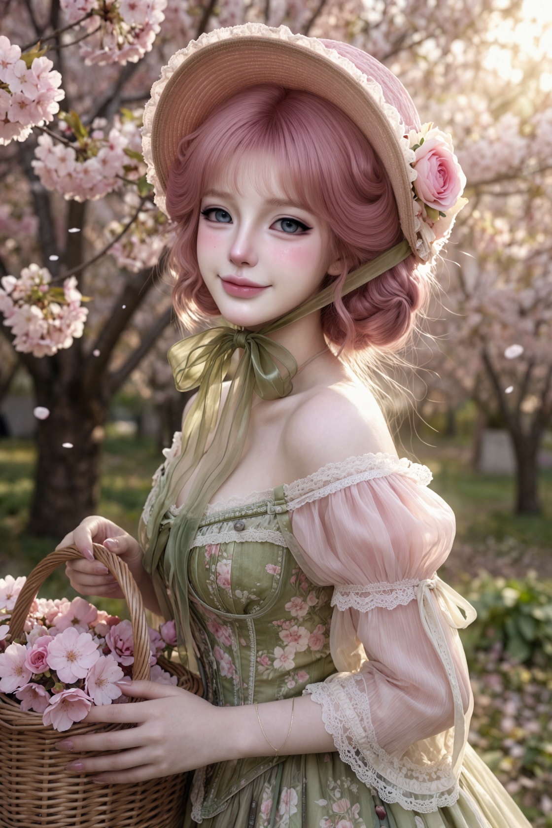 cinematic outdoor rococo portrait,  gorgeous young woman,  delicate doll-like facial features on Tensor.Art