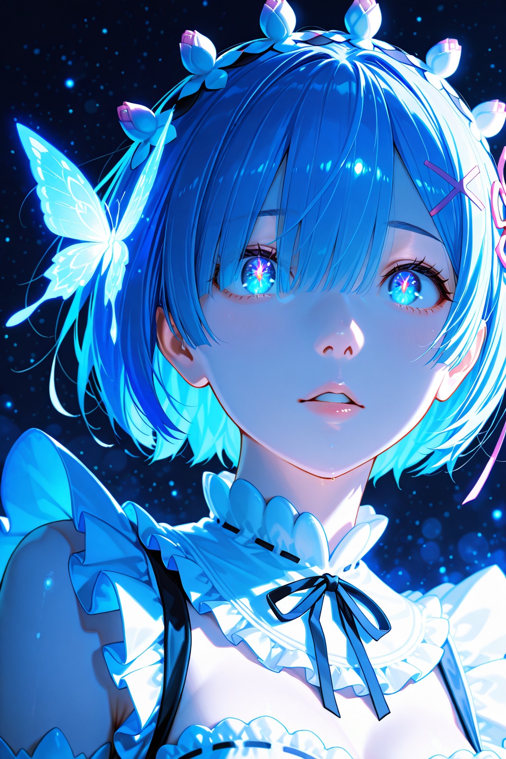 Photo Style: Hyper-detailed anime-style cinematic portrait with ultra-smooth skin rendering,  luminous glowing effects,  i...