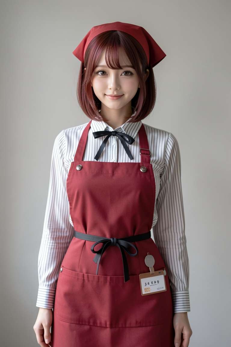 realistic fashion portrait,  japanese cafe staff style,  cute woman on Tensor.Art