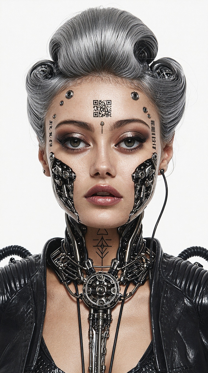 Beautiful woman cyborg,  elegant young woman,  symmetrical frontal portrait on Tensor.Art