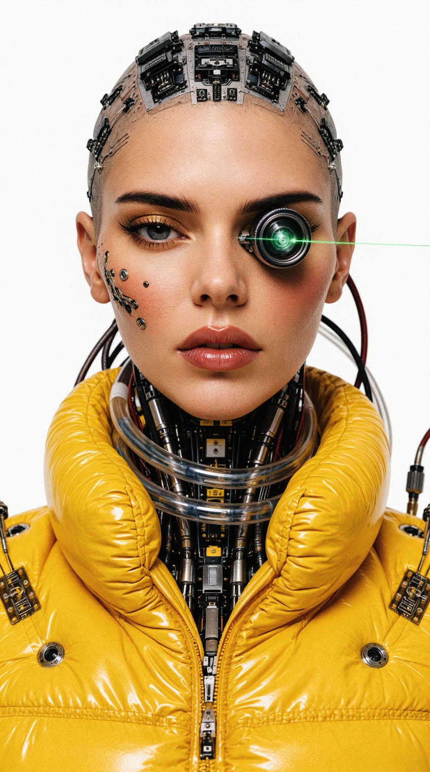 ***** woman cyborg,  Kendall Jenner inspired face,  bald woman on Tensor.Art