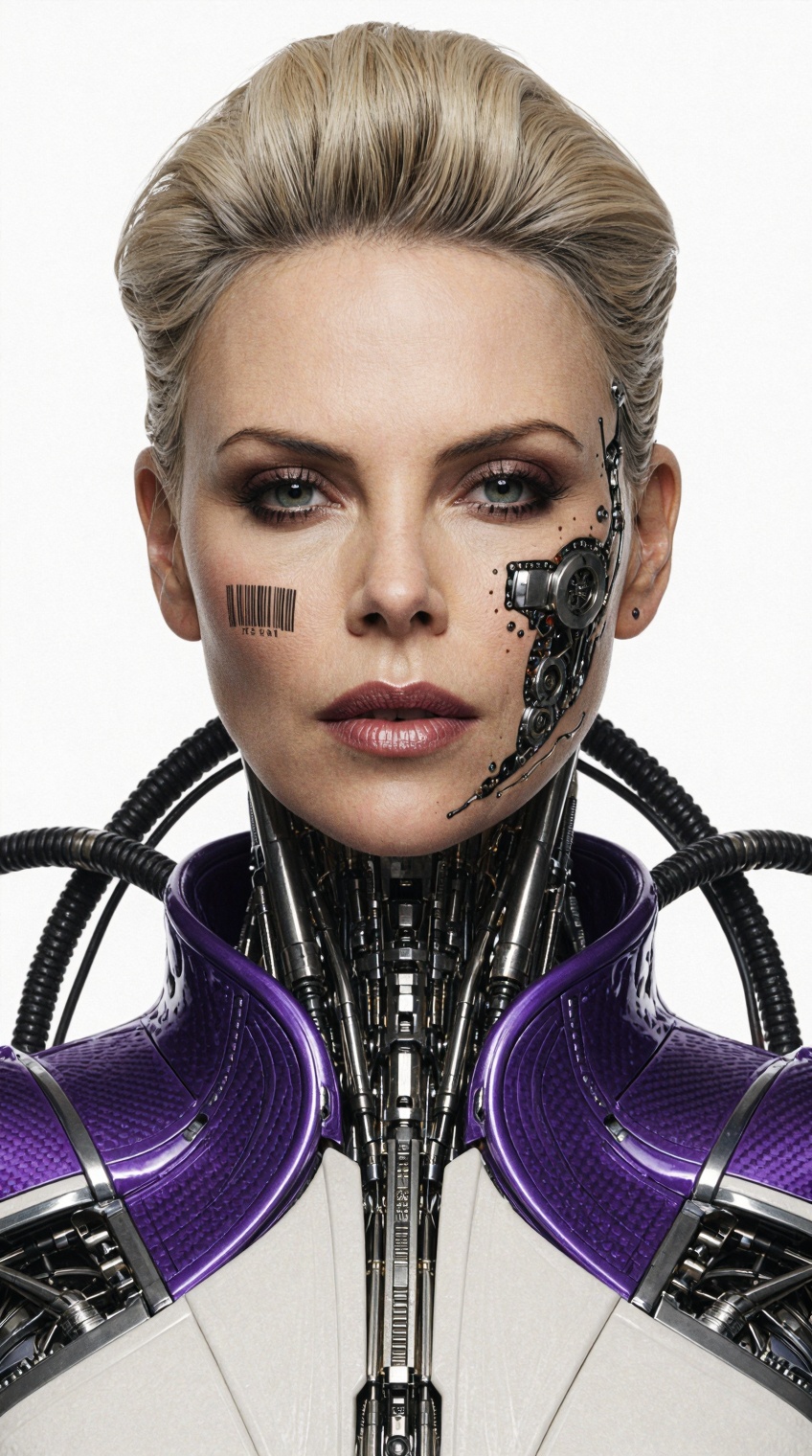 ***** woman cyborg,  Charlize Theron inspired face,  blonde woman on Tensor.Art